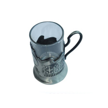Plated technique glass cup with metal holder